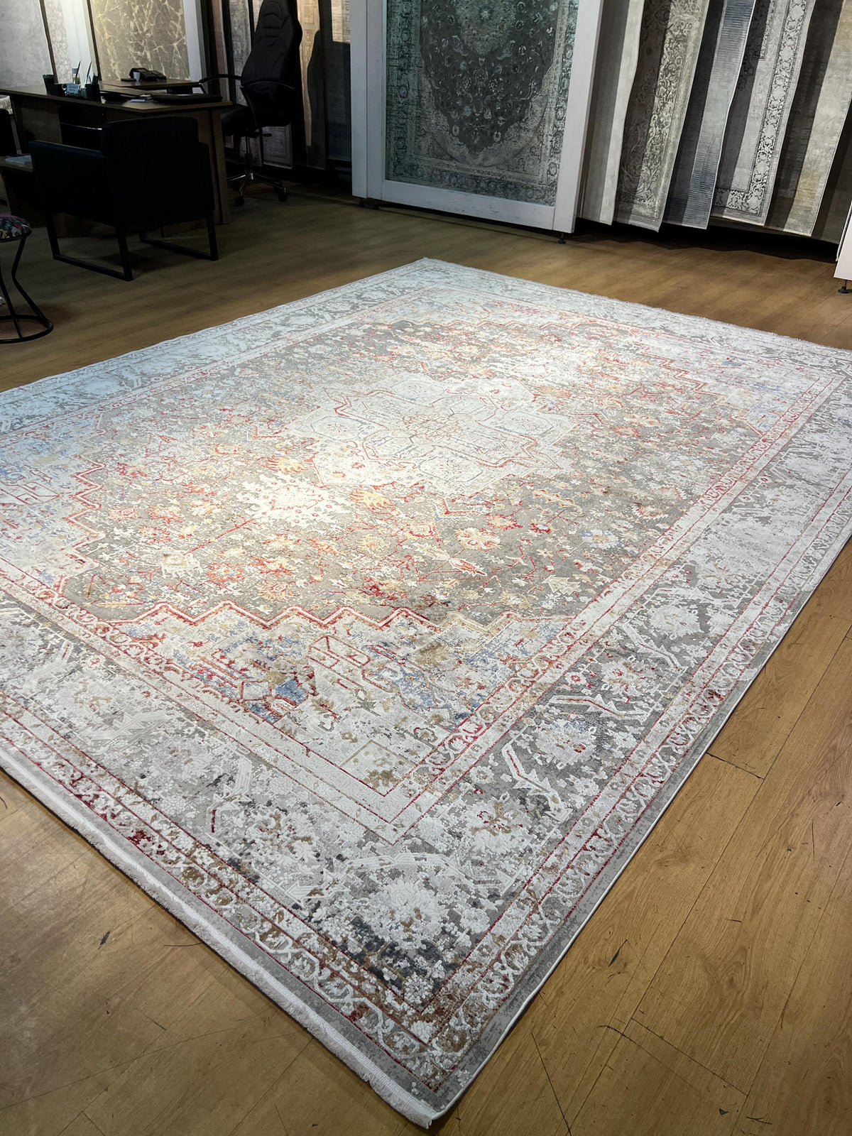 Gray Bamboo Rug, 10x13 ft, Large Classic Traditional Area Rug