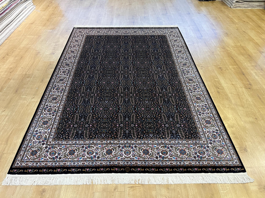 5x8 ft Black Floral Modal Silk Rug, Turkish Style Home Decor