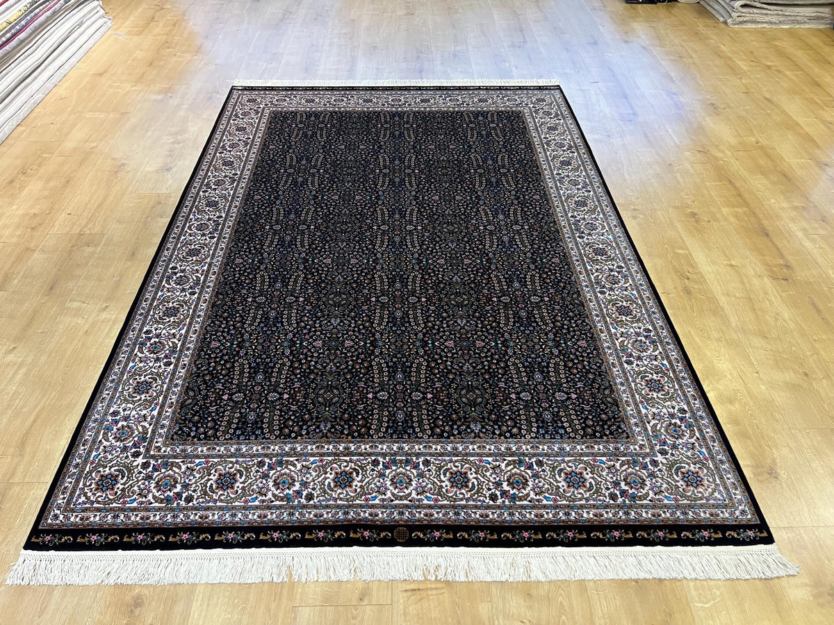 5x8 ft Black Floral Modal Silk Rug, Turkish Style Home Decor