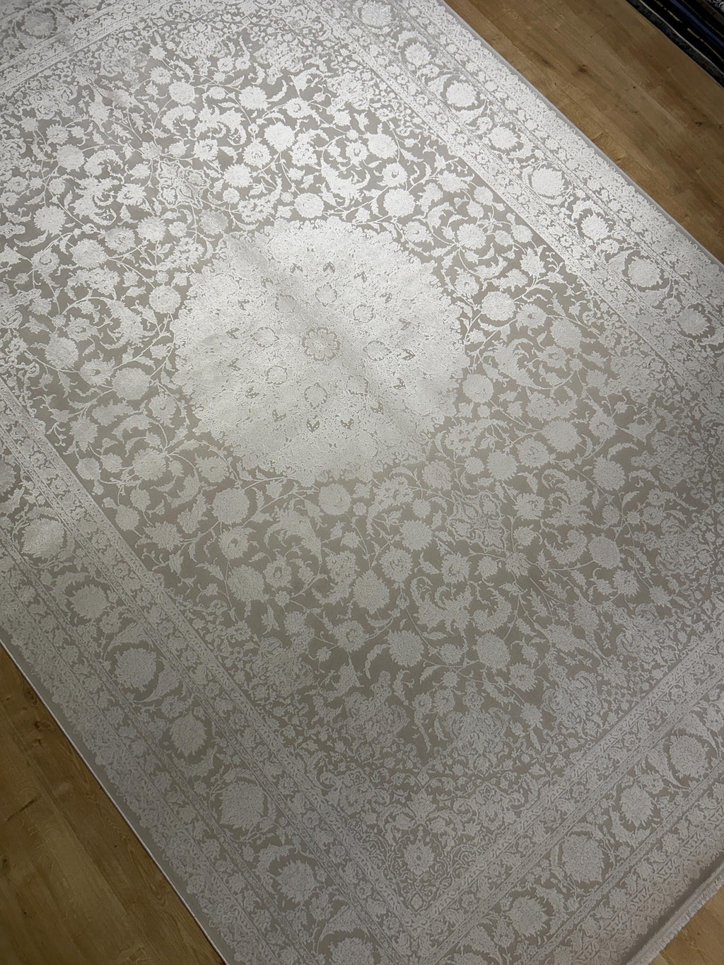 7x10 ft Ivory Bamboo Medallion Design Rug, Classic Turkish Rug
