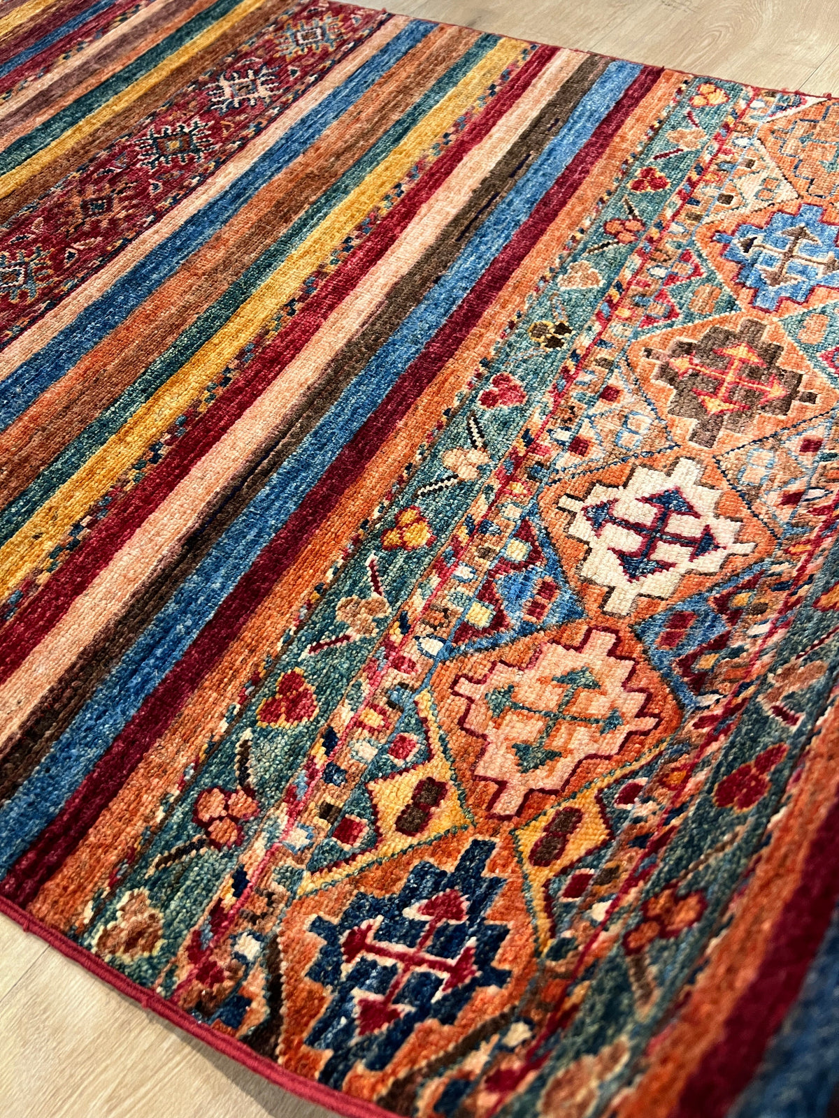 3x10 ft Colourful Ethnic Pattern Wool Rug, Traditional Anatolian Style Decor rug