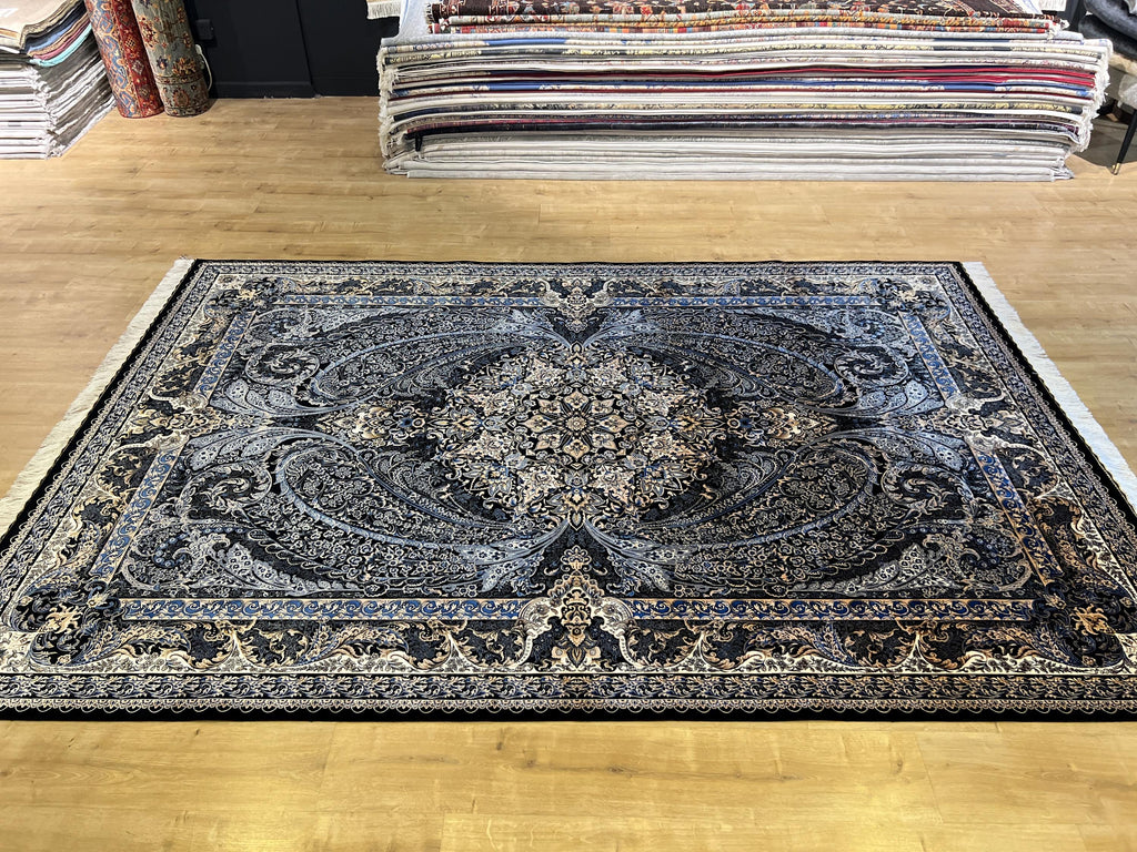7x10 Modal Silk Rug, Ornate Medallion Pattern, Luxury Turkish Large Carpet