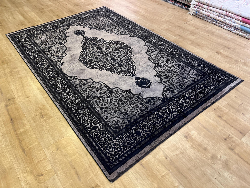 Black Bamboo Area Rug, Turkish Carpet, 5x8 ft