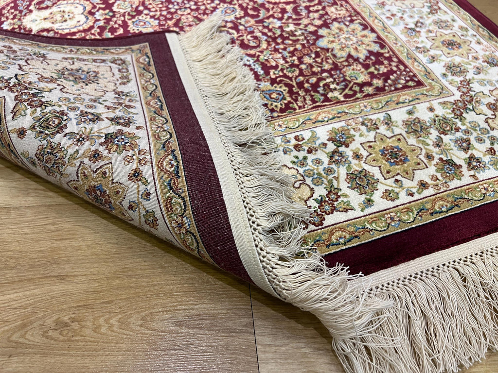 Red Modal Silk Prayer Rug, Janamaz Mat, Muslim Gift (2.62X4.10)