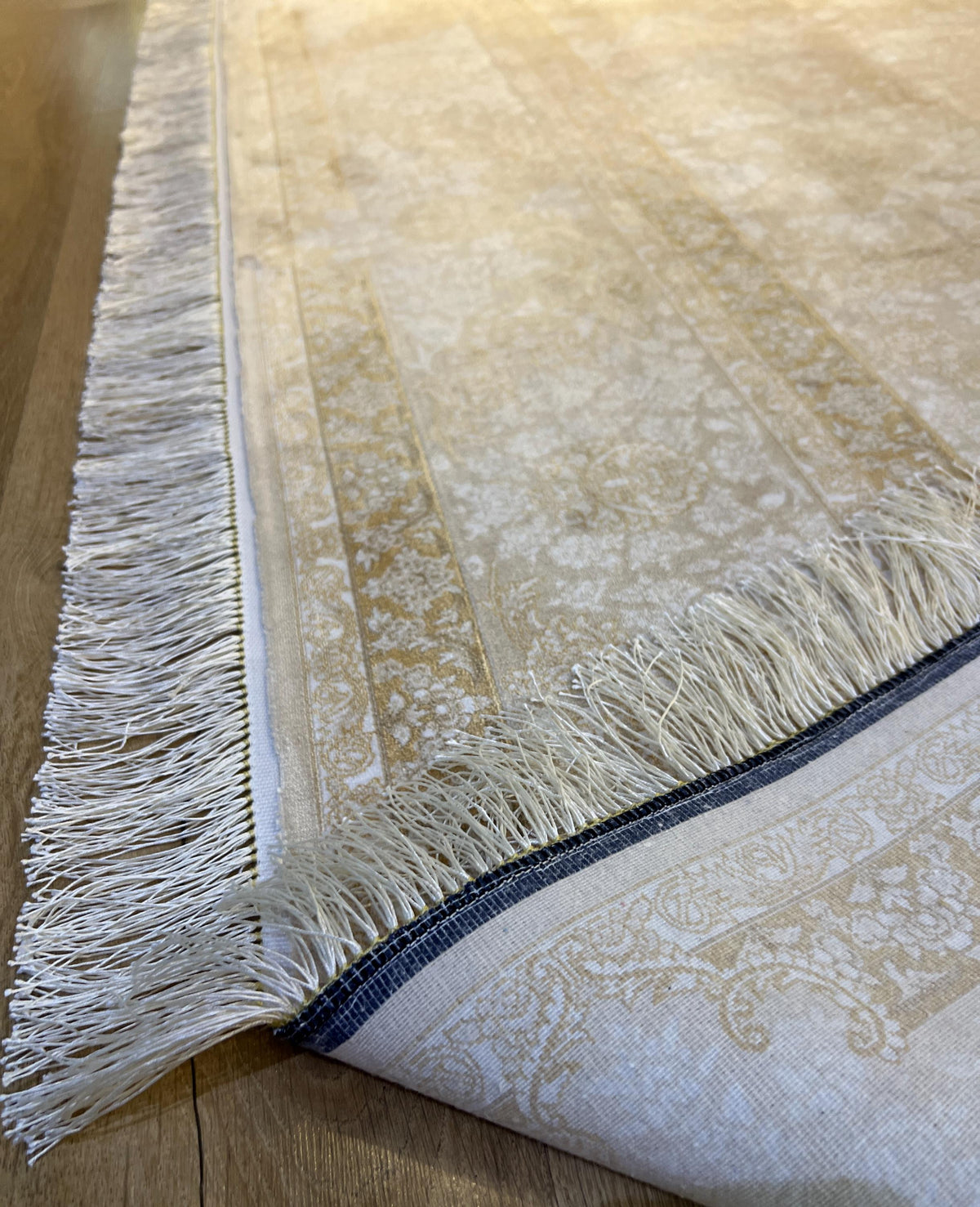 Cream Gold Silk Rug, Floral Pattern Classic Turkish Carpet
