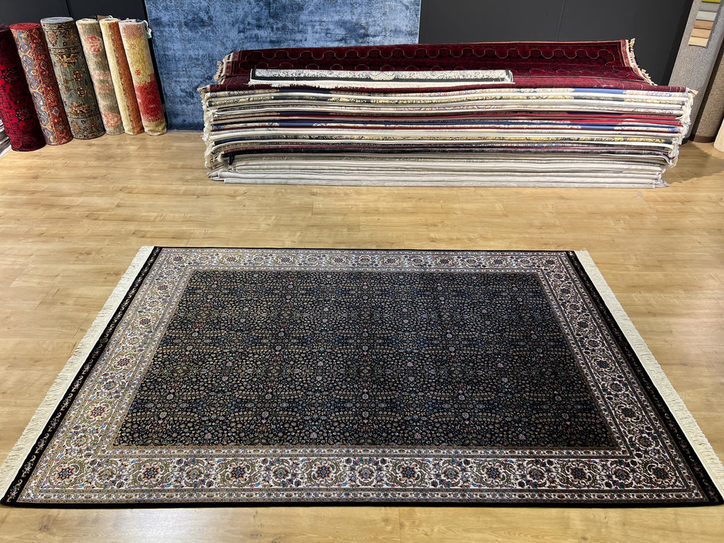 5x8 ft Black Floral Modal Silk Rug, Turkish Style Home Decor