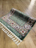 Green Beige Floral Silk Rug, Turkish Carpet, Luxury Home Decor