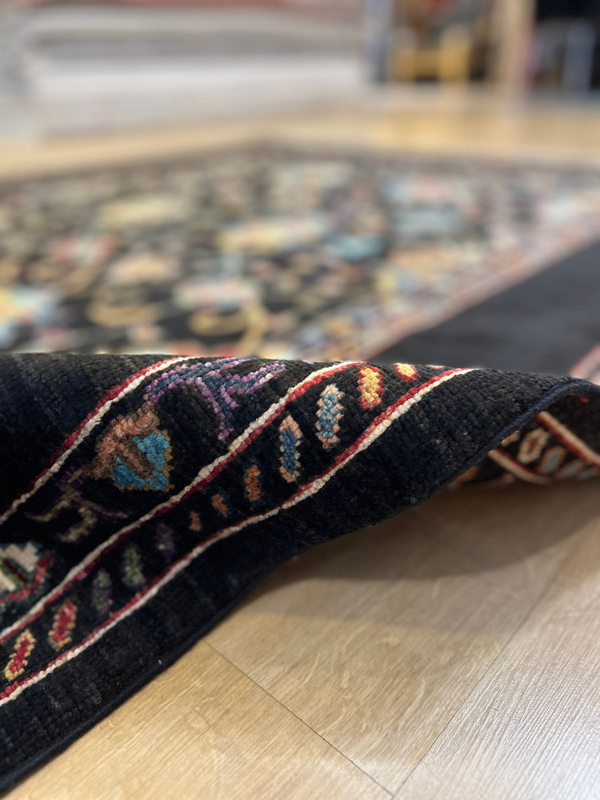 Wool Rug, 6x8 ft, Black Traditional Carpet