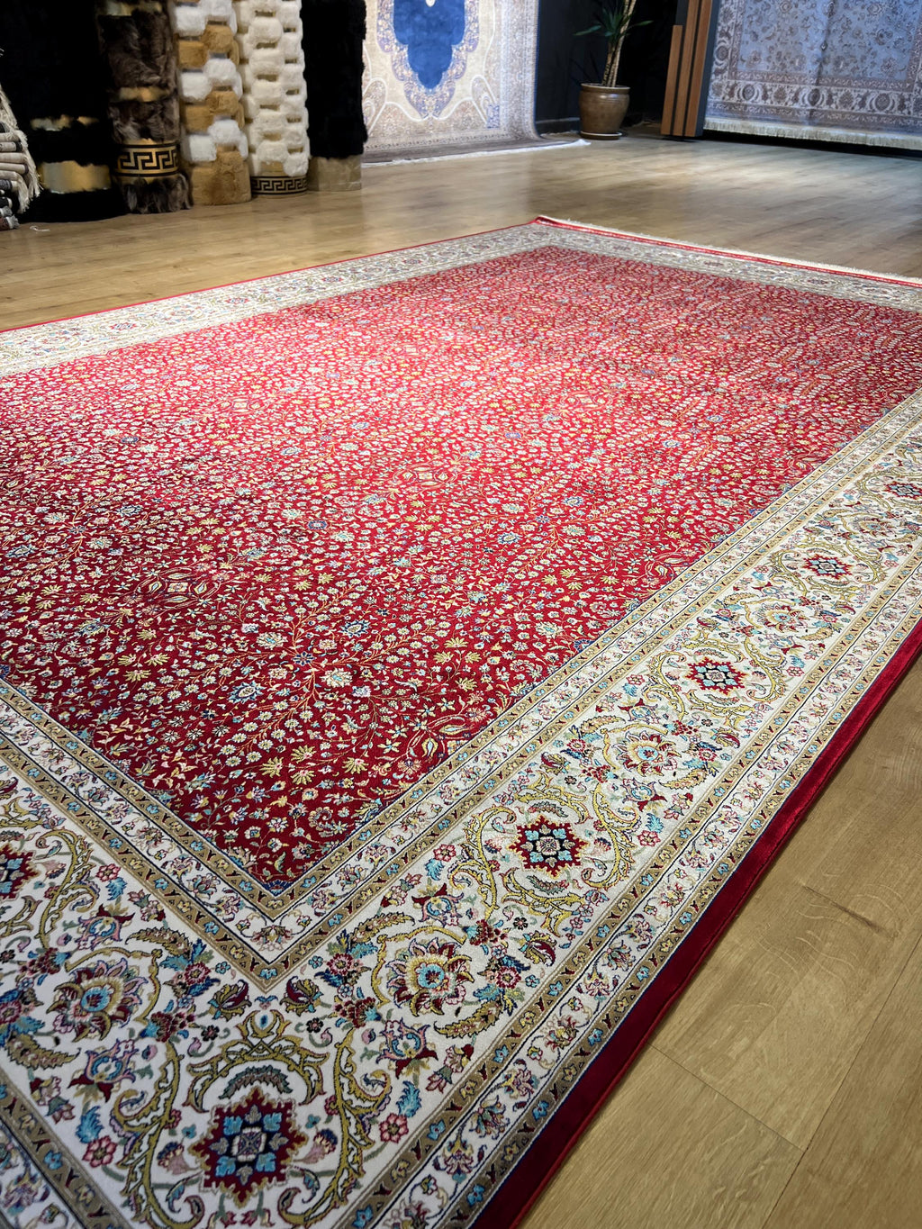7x10 Red Floral Modal Silk Rug, Turkish Carpet
