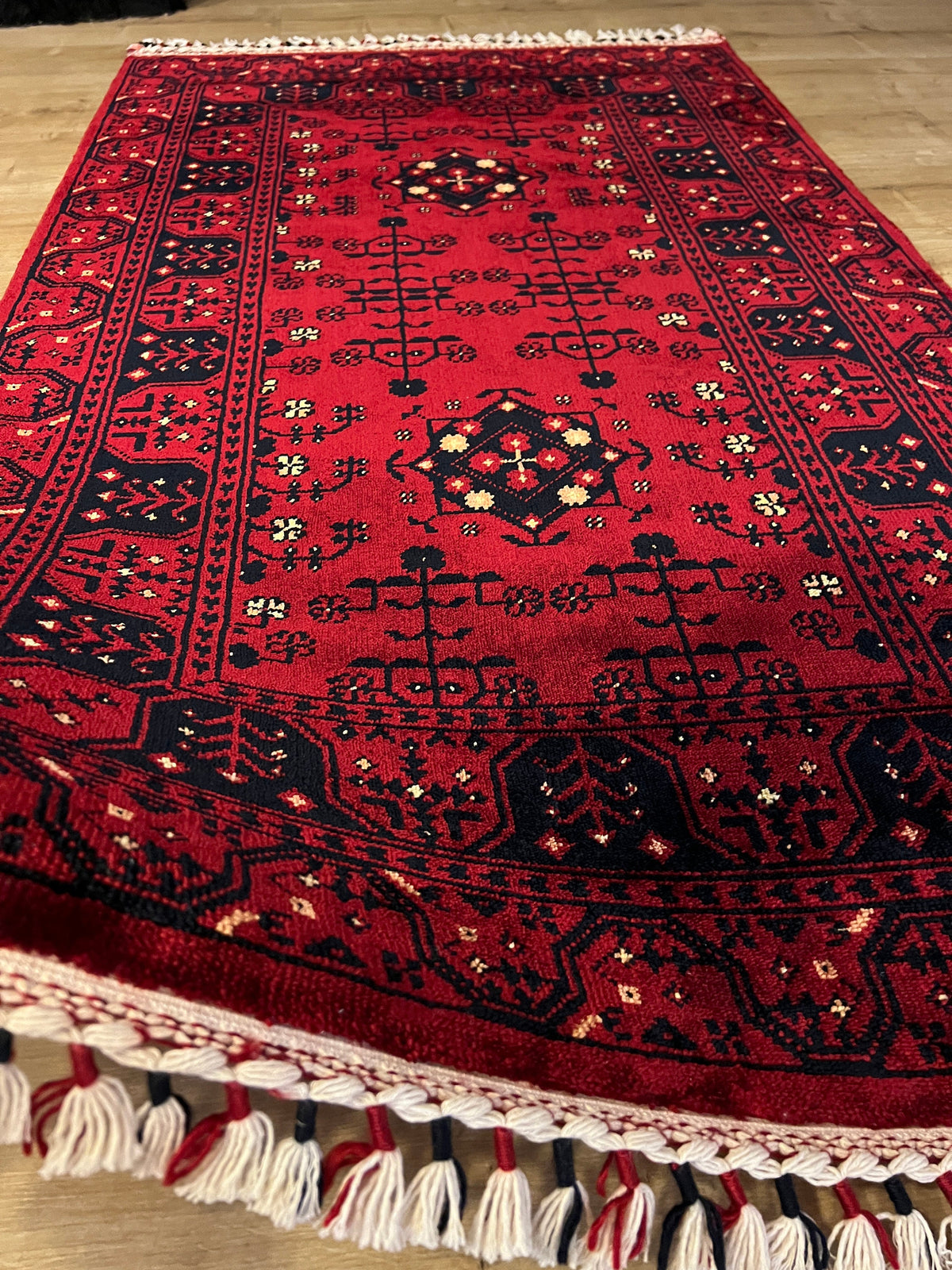 Red Turkish Area Rug, Nostalgic Design, 3x5 Traditional Carpet