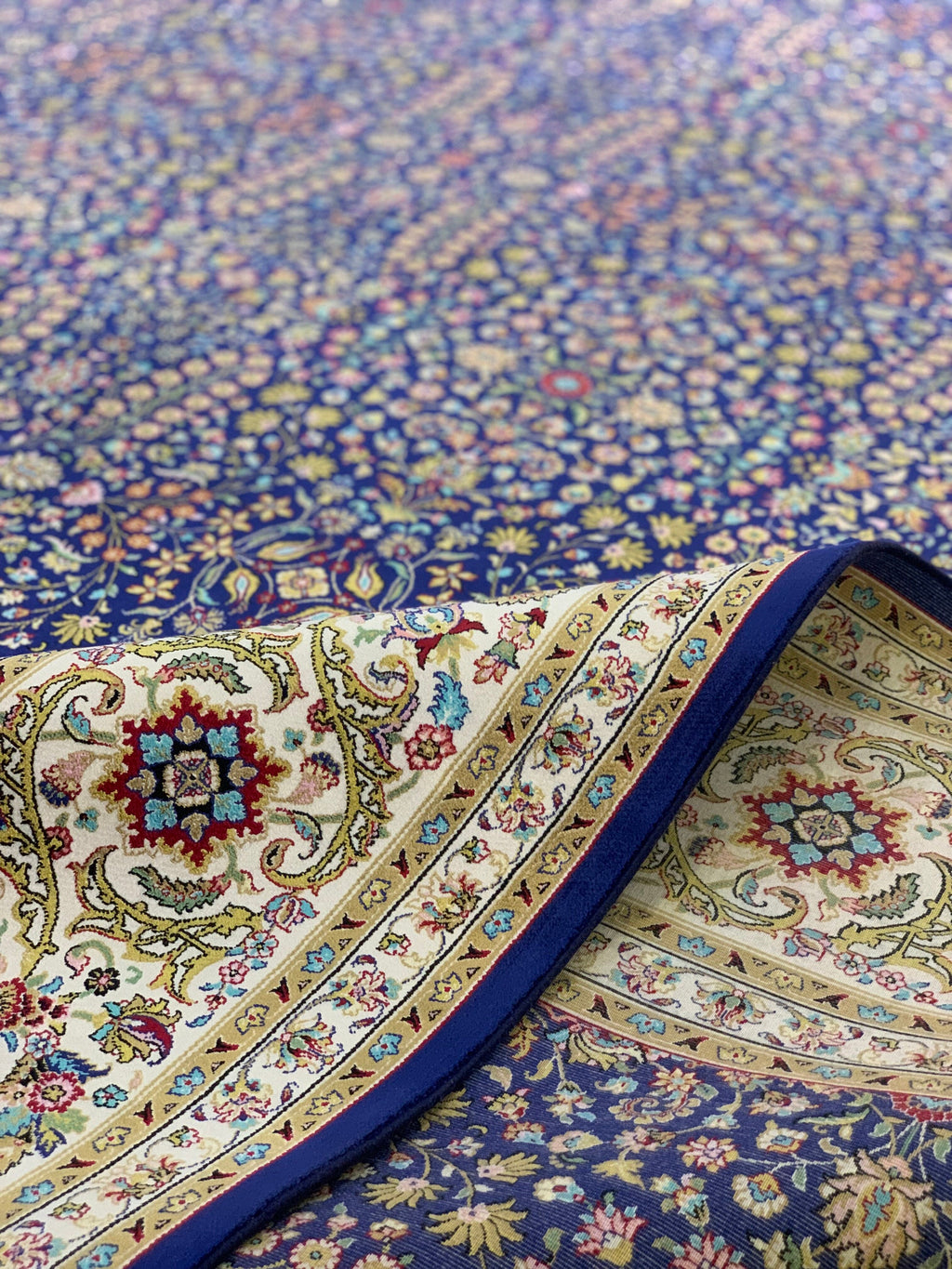 Blue Floral Silk Rug, Traditional Turkish Carpet, Luxury Home Decor