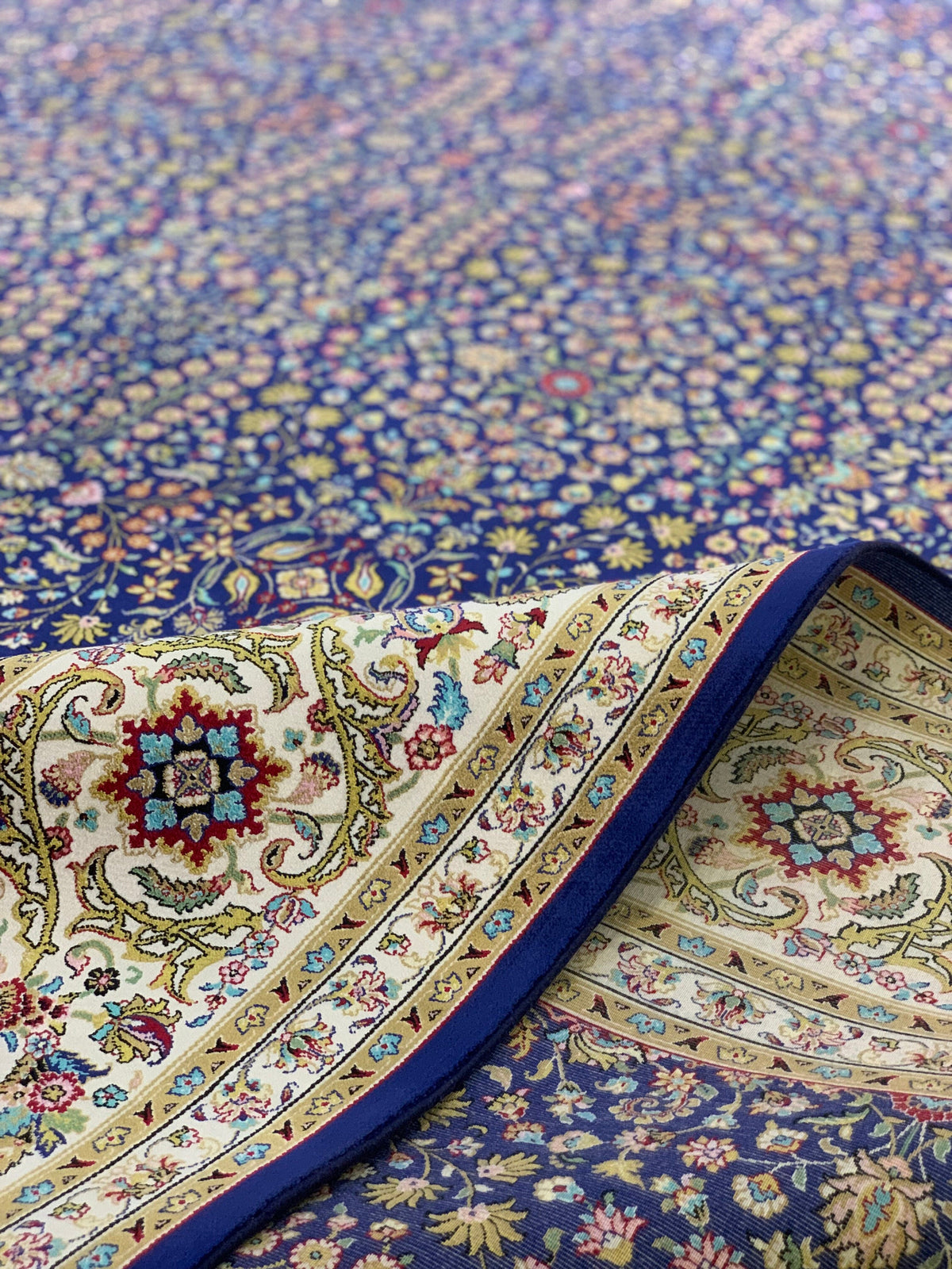 Blue Floral Silk Rug, Traditional Turkish Carpet, Luxury Home Decor