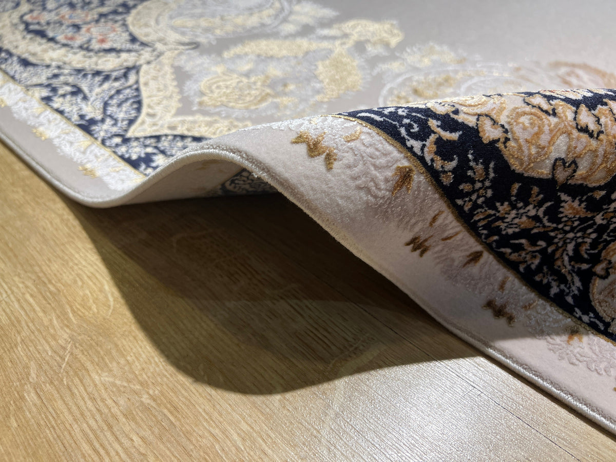 7x10 ft Modal Silk Turkish Rug, Gold & Blue Carpet