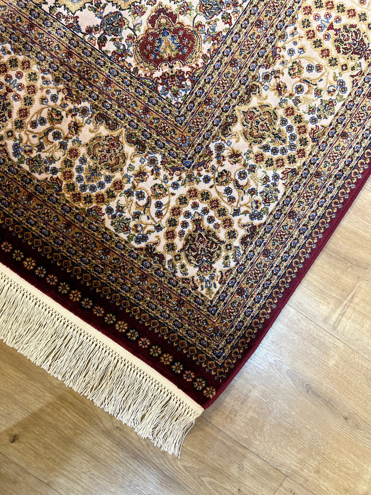 Red Beige Silk Rug, Turkish Carpet, Medallion Design 5x8 ft