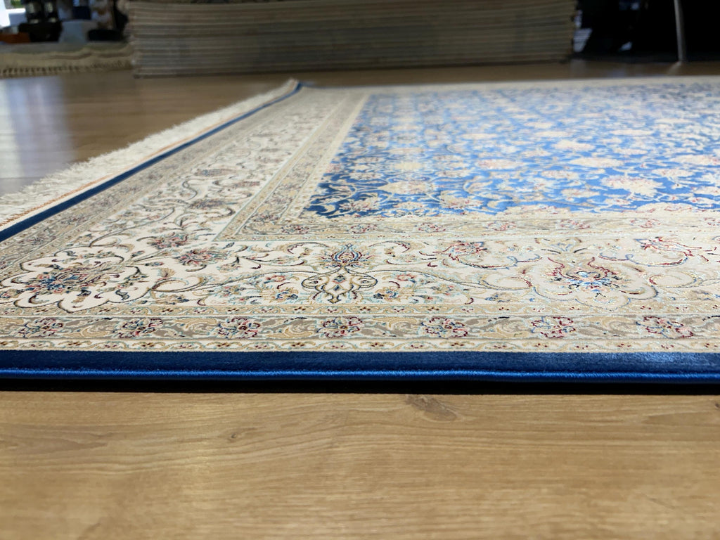 Blue Silk Rug, Classic Silk Carpet with Floral Pattern