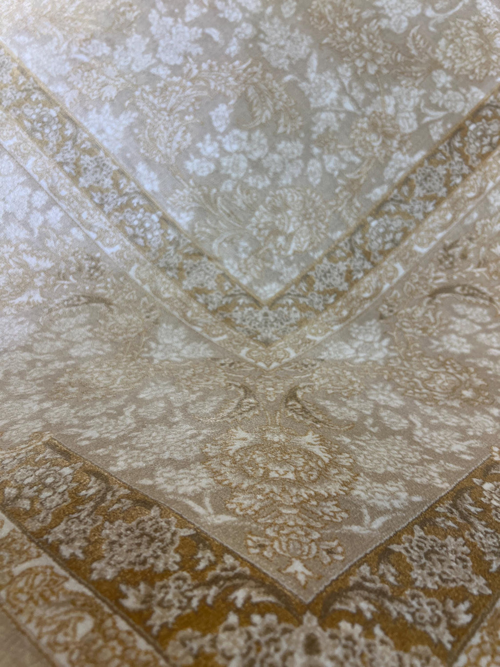 Cream Gold Silk Rug, Floral Pattern Classic Turkish Carpet