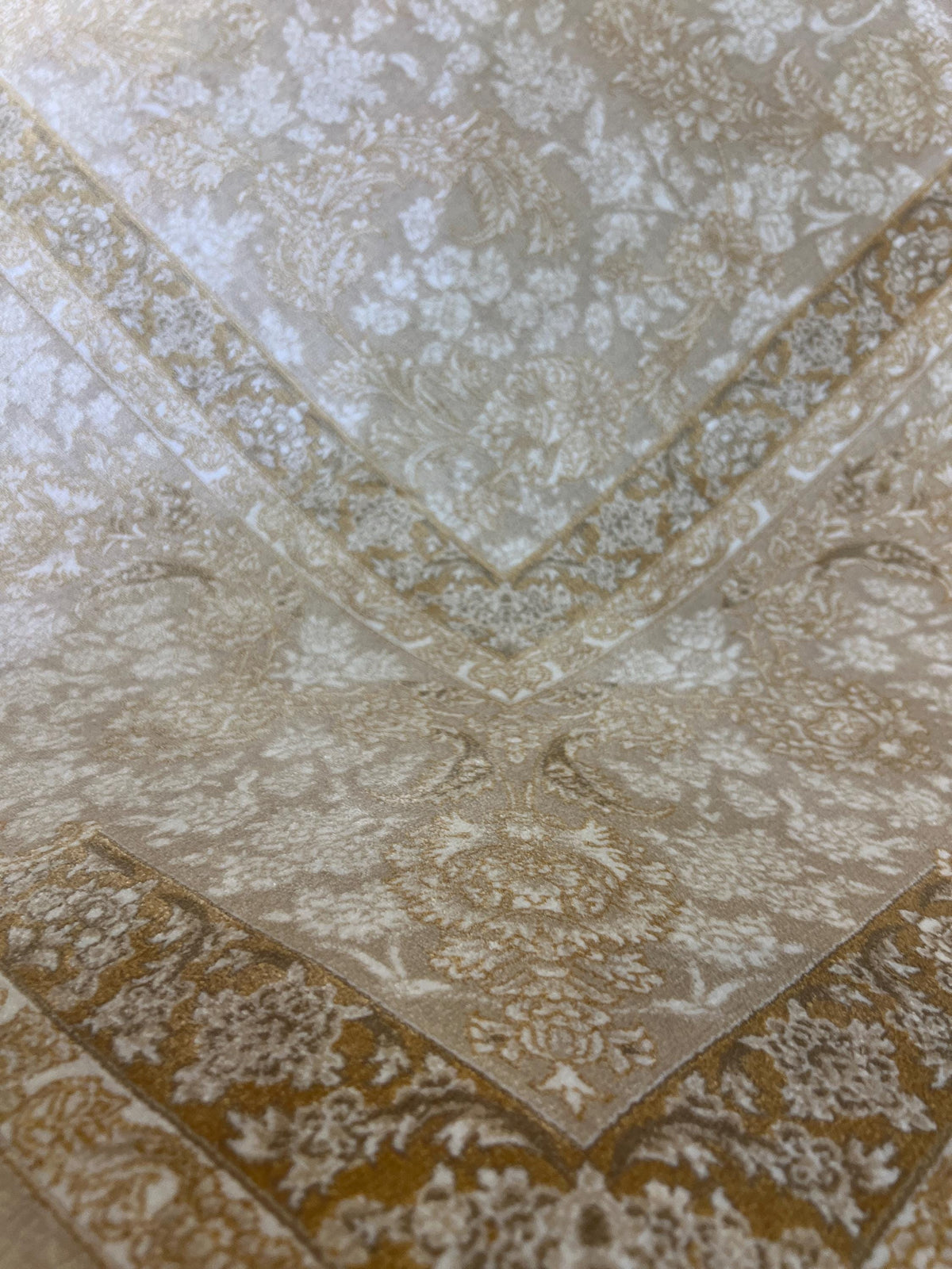Cream Gold Silk Rug, Floral Pattern Classic Turkish Carpet