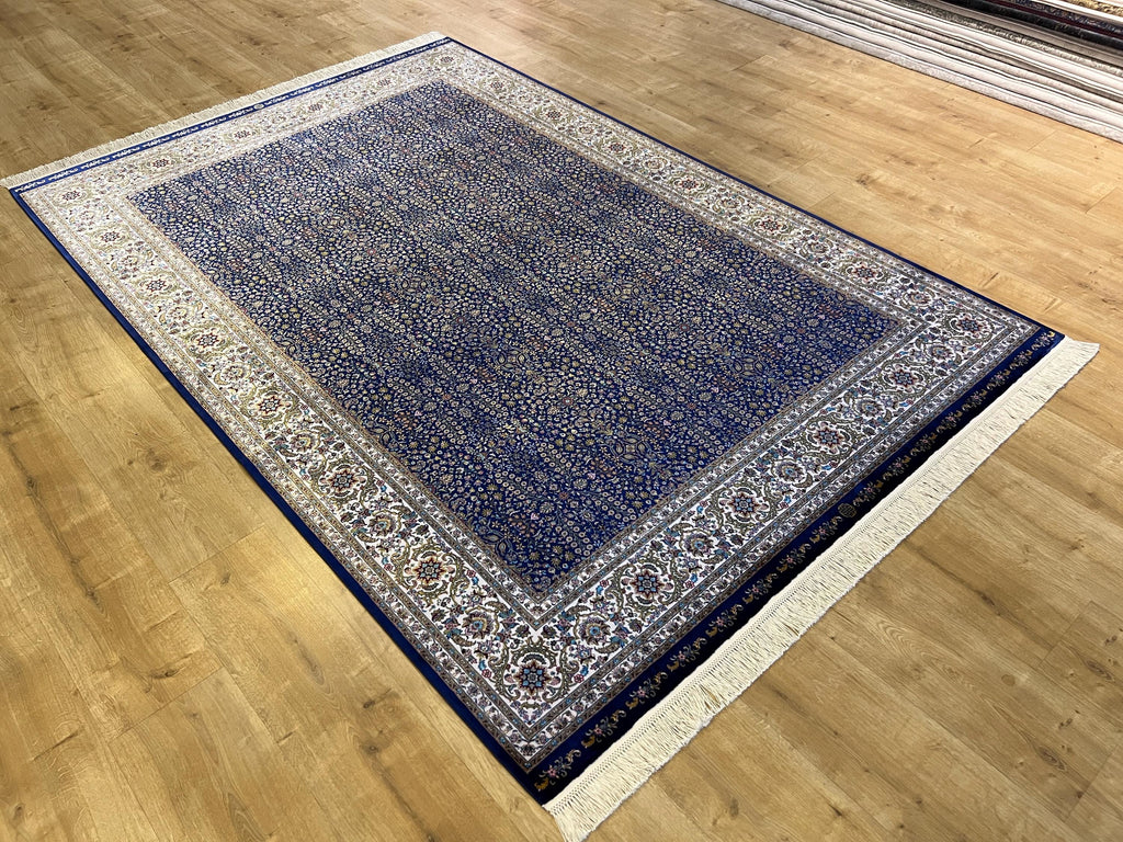 Floral Blue Modal Silk Rug, Turkish Carpet 5x8 ft