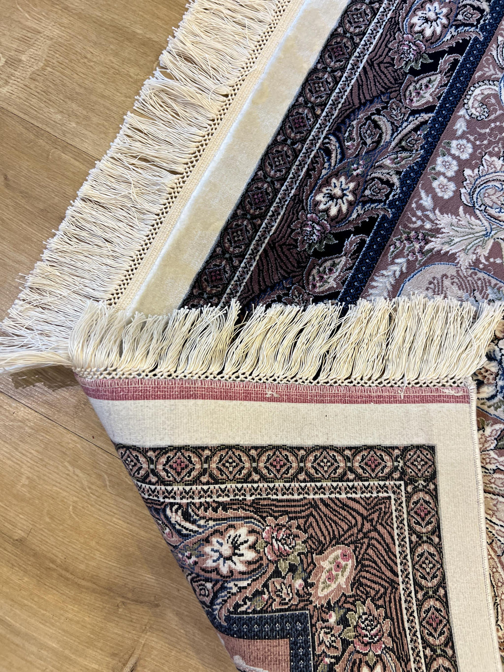 7x10 ft Luxury Cream Silk Rug, Brown Medallion Classic Design, Oversize Rug