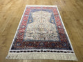 Silk Prayer Rug, Red Blue Muslim Gift Mat, Janamaz Rug 2.62x4.10 ft