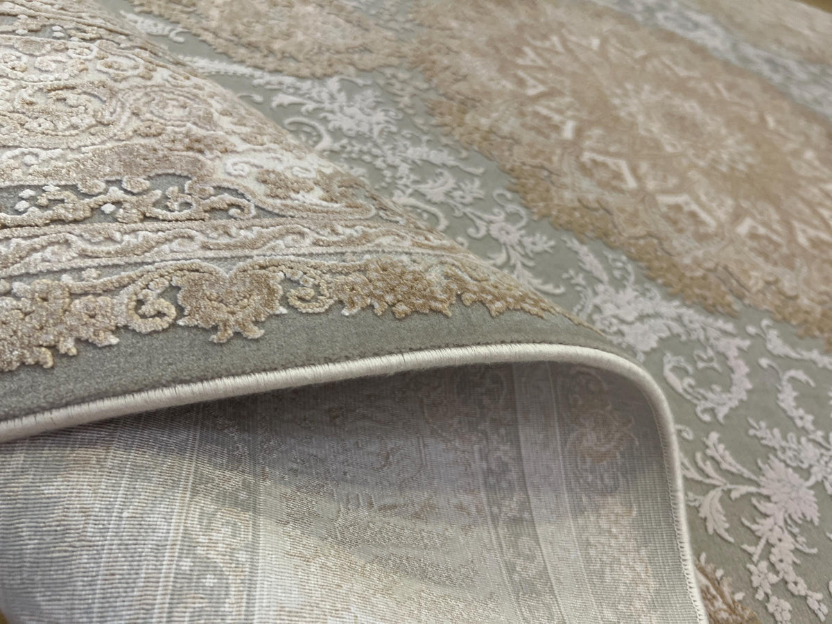 5x8 ft Gray Beige Bamboo Rug with Classic Medallion Design
