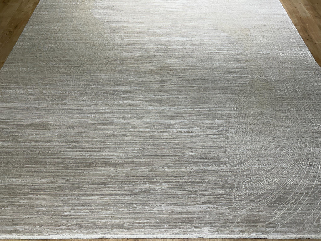 Beige Bamboo Rug with Abstract Striped Modern Patterns