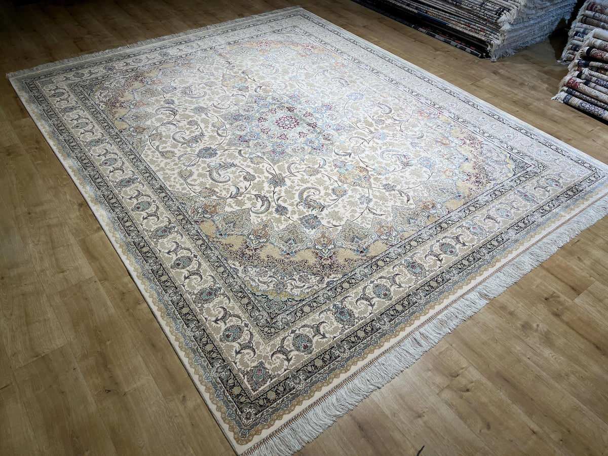 8x10ft Beige Floral Silk Rug, Classic Medallion Oriental Area Rug, Living Room Carpet