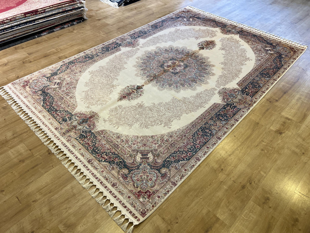 5x8 ft Blue Cream Luxury Silk Rug, Classic Turkish Style Carpet