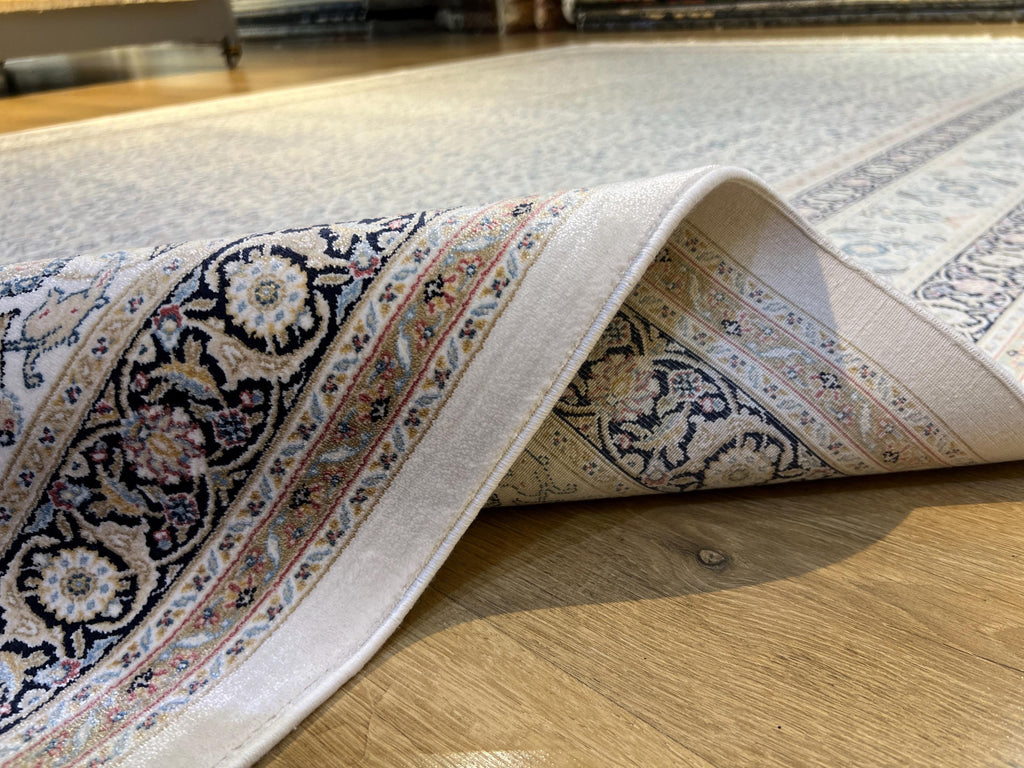 7x10 ft Ivory Silk Rug with Floral Border, Oversize Rug, Classic Turkish Style