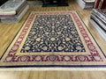 Dark Blue Red Silk Rug 10x13 ft, Turkish Ottoman Style, Oversized Soft Area Rug