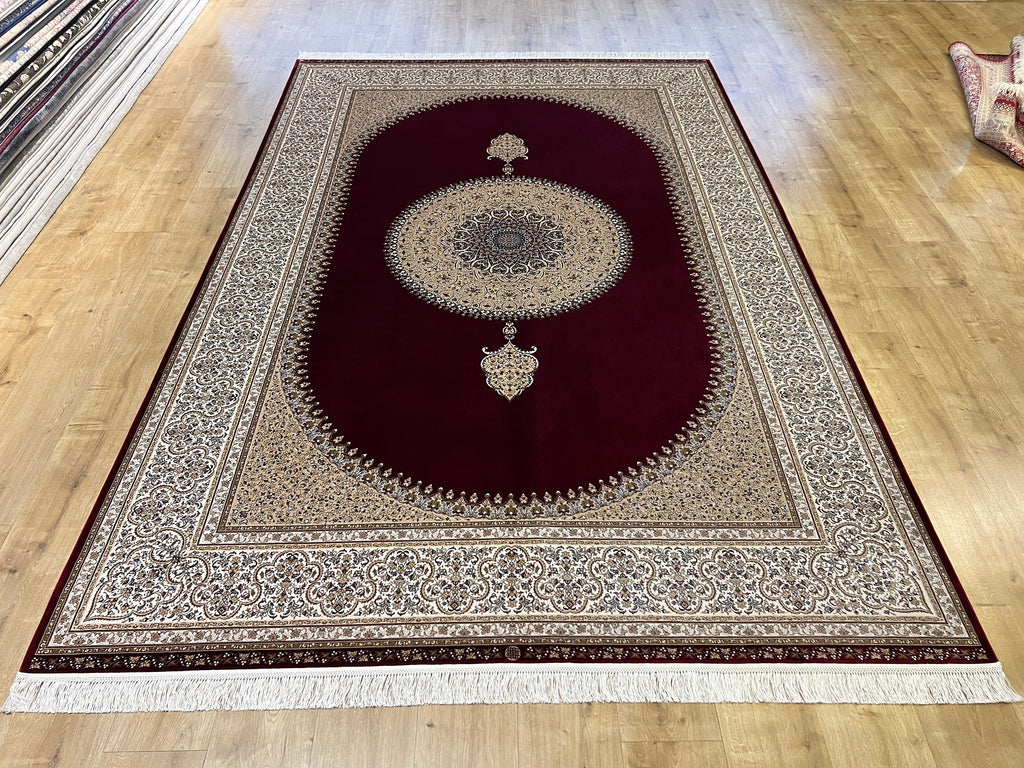 7x10 ft Silk Rug, Red Ground Gold Medallion Classic Design Silk Carpet