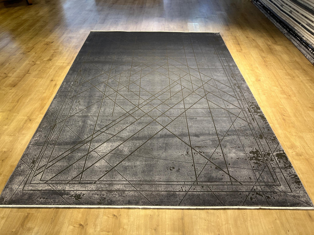 7x10 Ft Gray Modern Bamboo Rug with Geometric Pattern