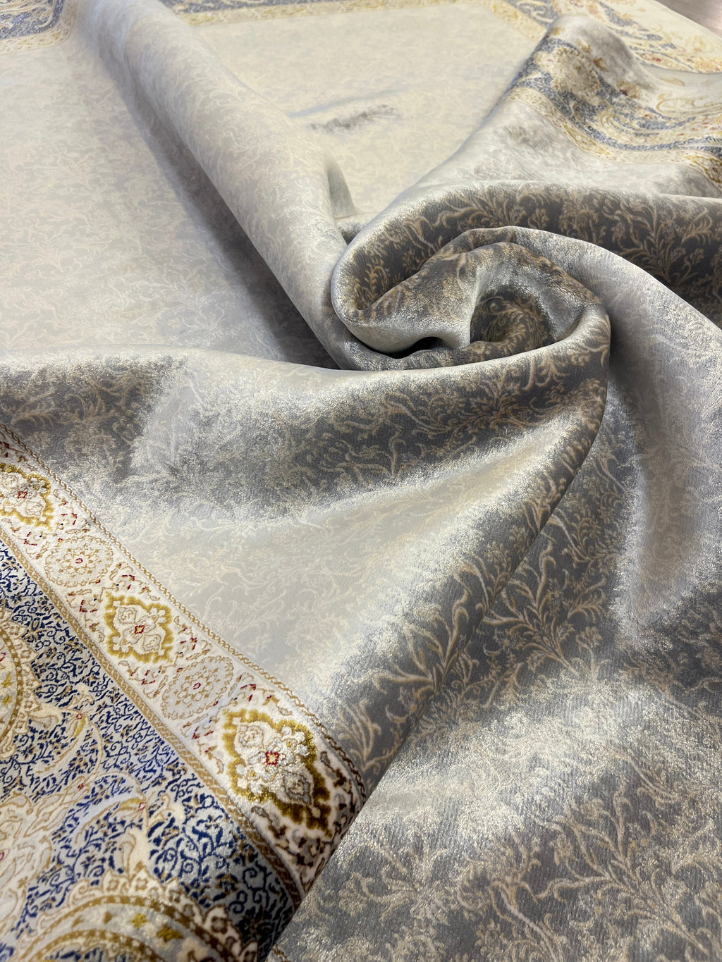 Gray Gold Modal Silk Rug, Turkish Carpet, 7x10 ft