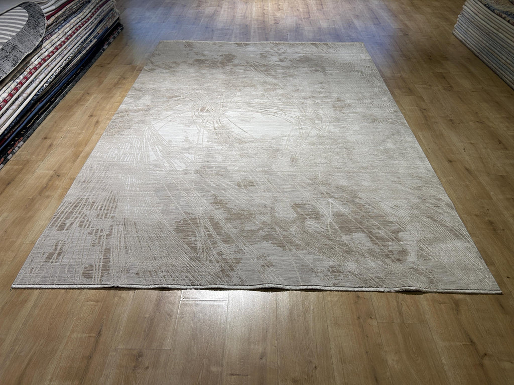 Beige Modern Bamboo Rug with Abstract Striped Patterns Rug