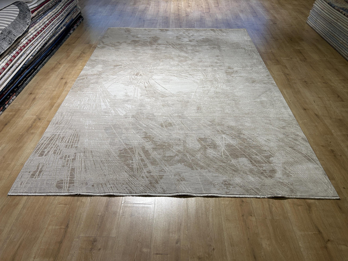 Beige Modern Bamboo Rug with Abstract Striped Patterns Rug