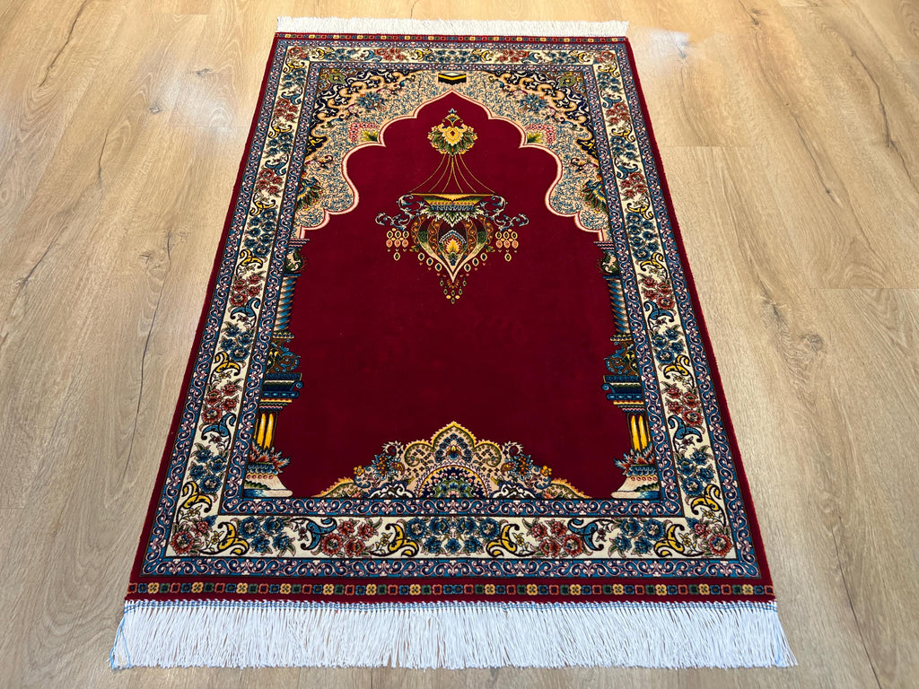 Red Modal Silk Prayer Rug, Luxury Muslim Gift Prayer Mat