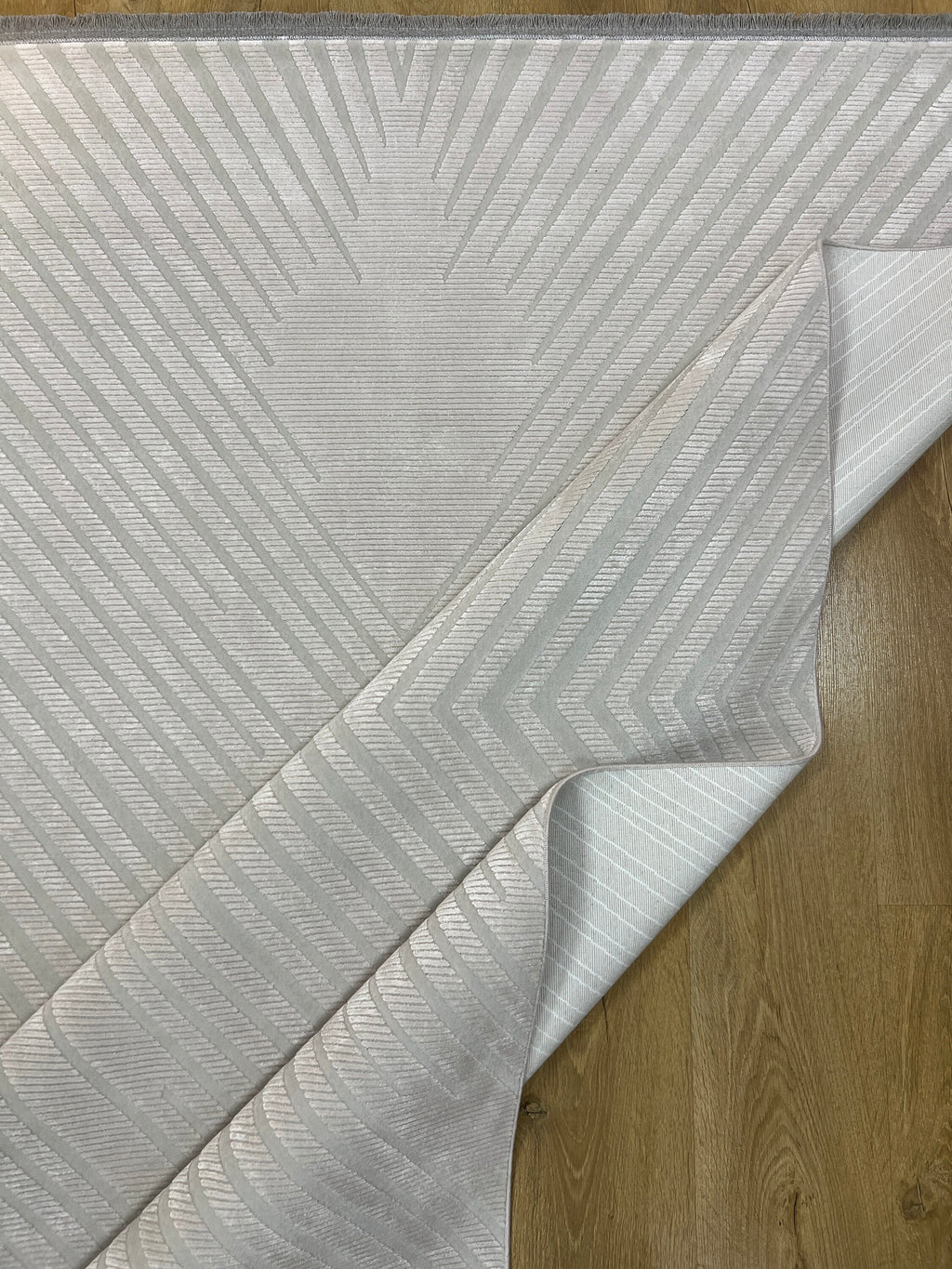 Cream Gray Bamboo Acrylic Rug, Turkish Modern Design, 5x8 ft