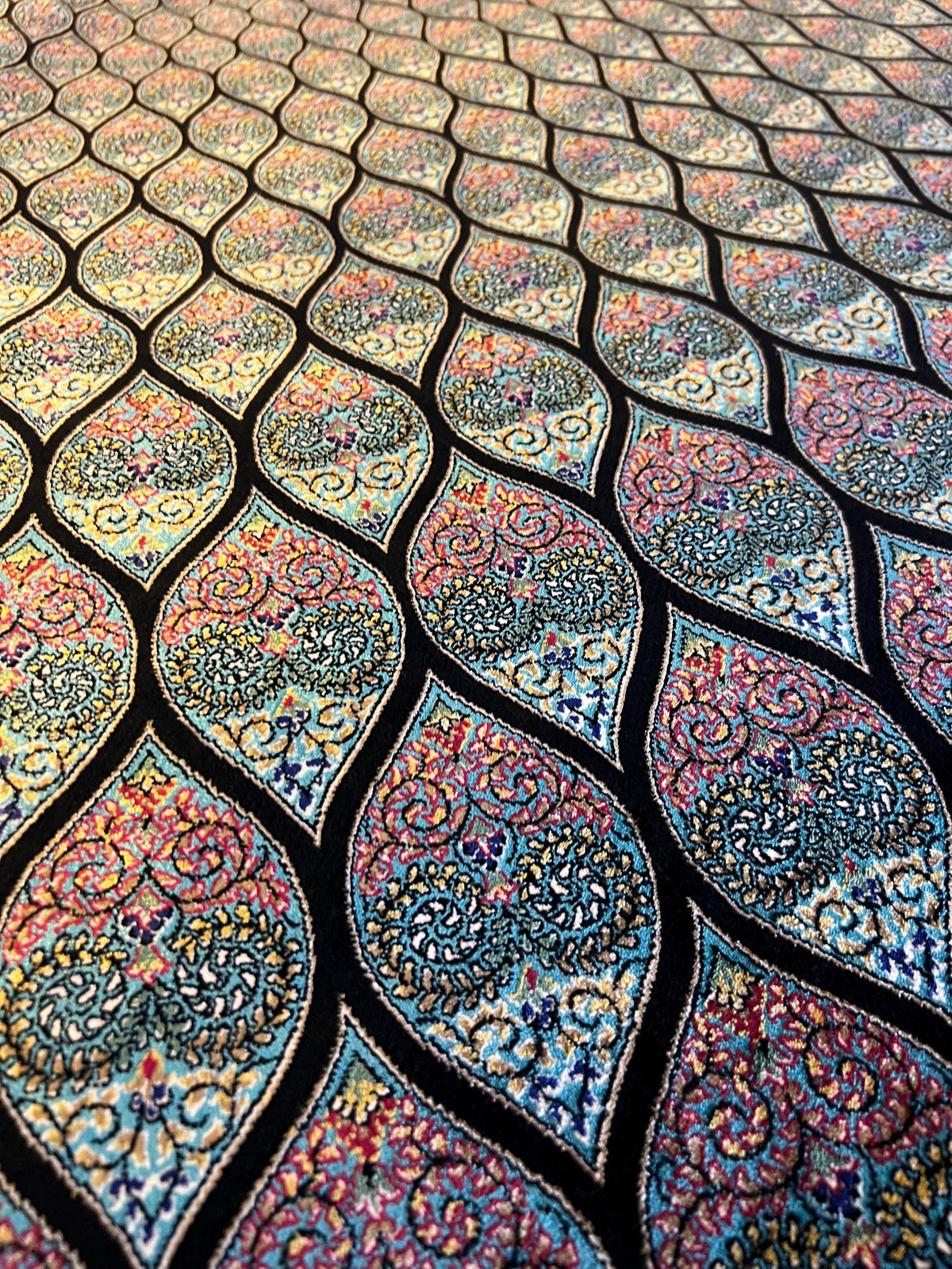 Blue Black Silk Rug, Medallion Design Rug, Traditional Pattern Carpet