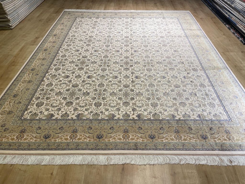 8x10 Ft Cream Modal Silk Rug, Beige Border Floral Design, Classic Elegant Large Rug