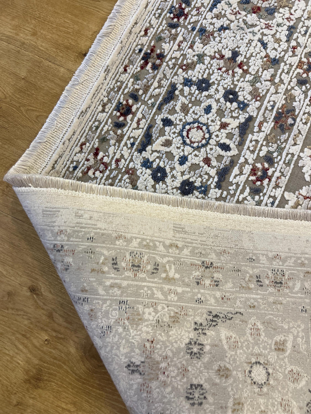5x8 Gray Bamboo Rug, Floral Pattern Turkish Bamboo Carpet