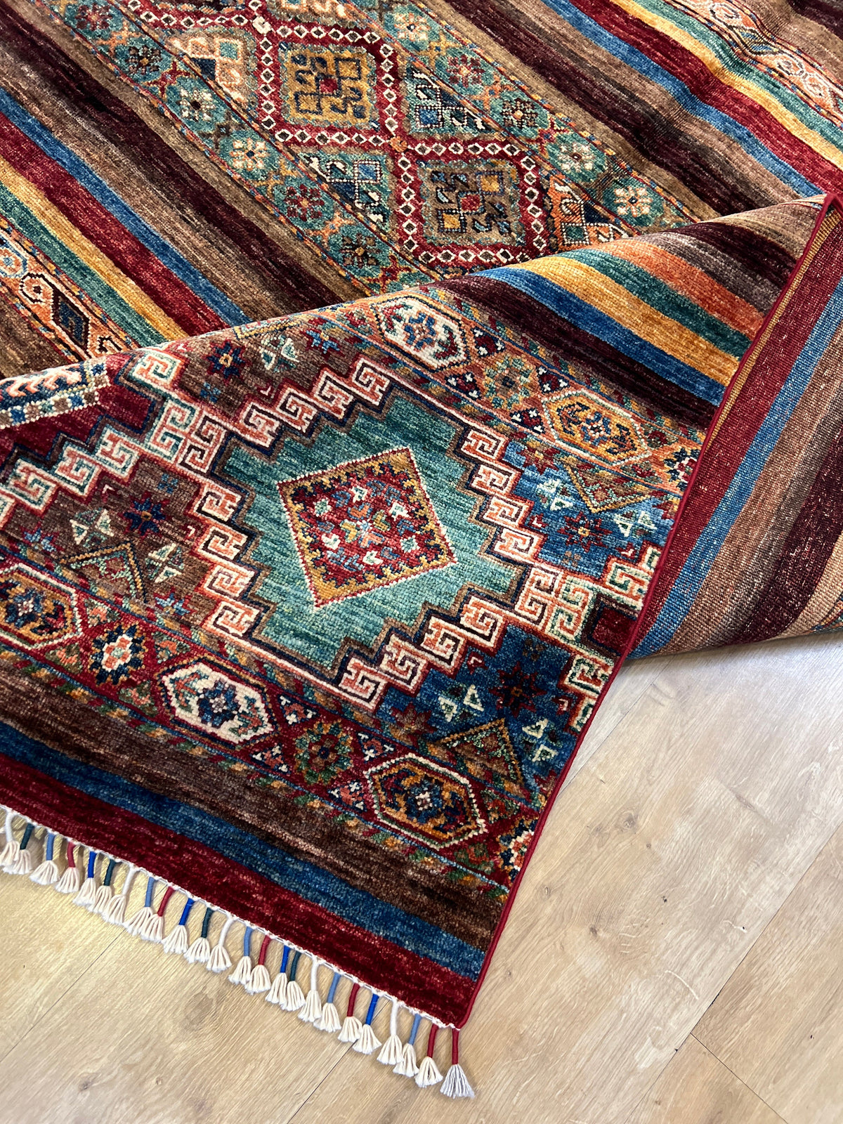 6x8 ft Colourful Ethnic Pattern Wool Rug, Traditional Anatolian Style Decor rug
