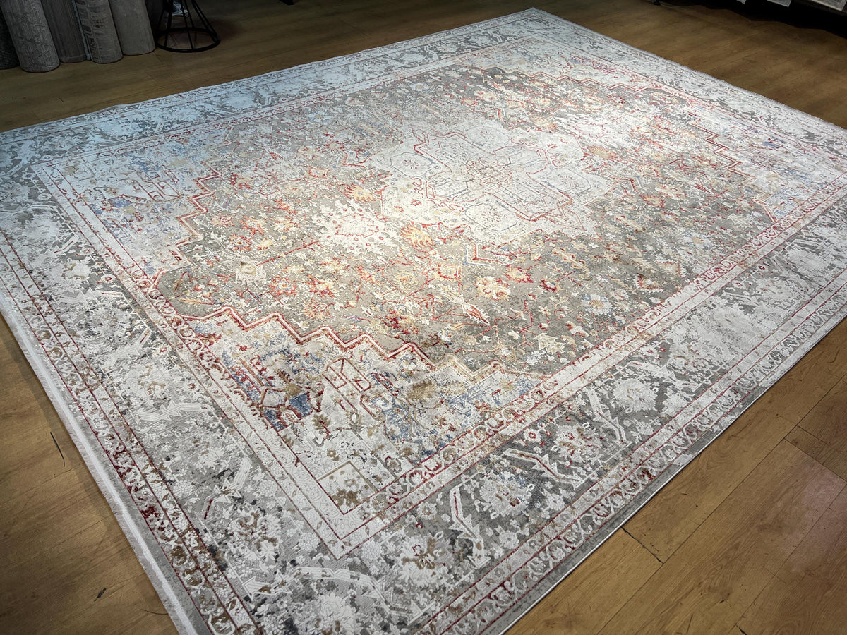 Gray Bamboo Rug, 10x13 ft, Large Classic Traditional Area Rug