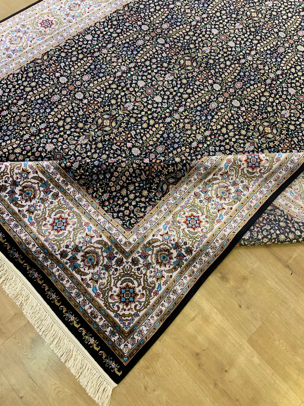 Black Modal Silk Rug, Turkish Style, Home Decor (7x10 ft)
