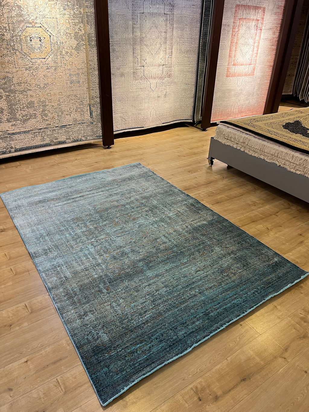 Blue Traditional Bamboo Rug, Distressed Pattern Rug, Luxury Home Decor