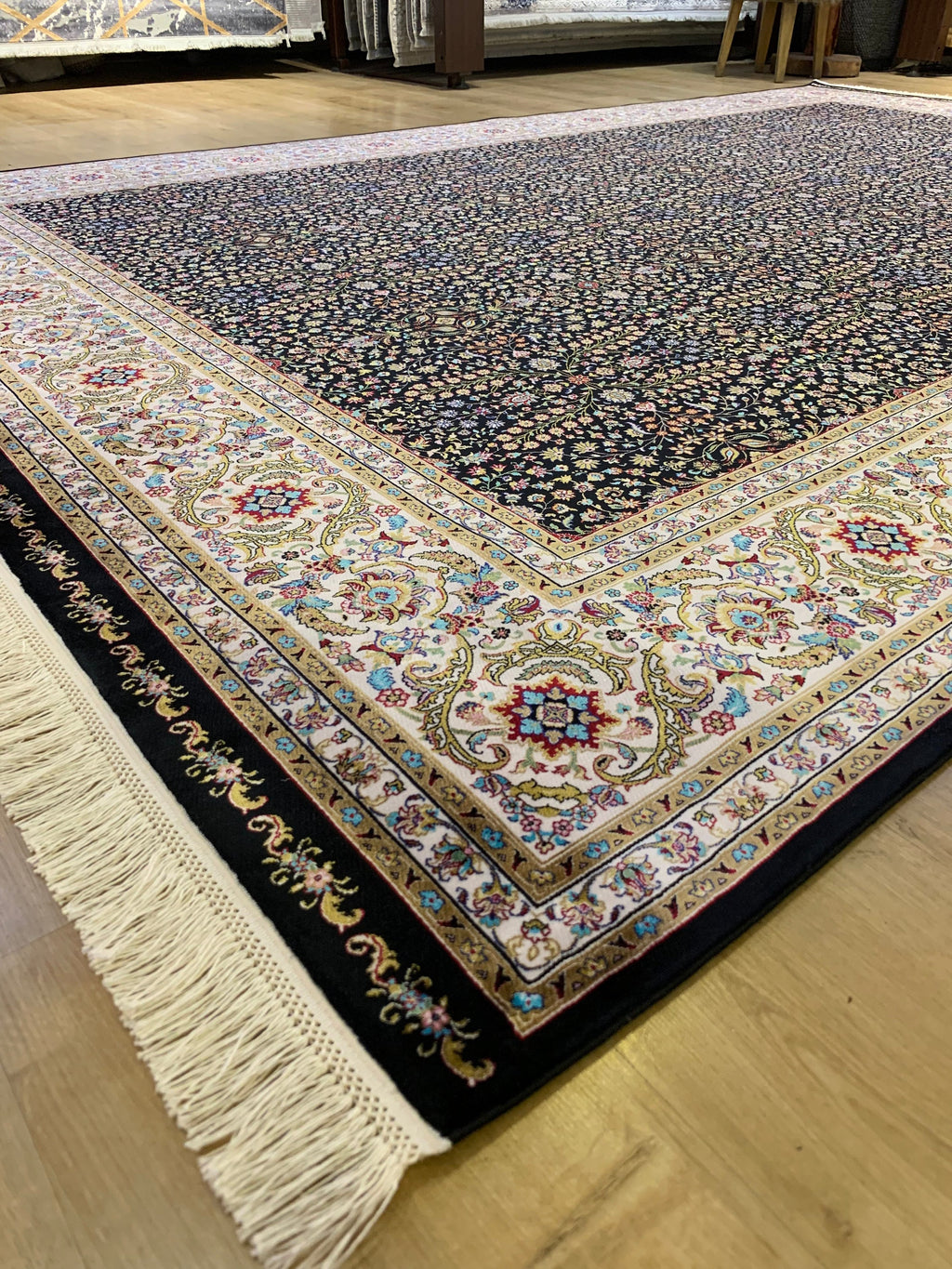 Black Modal Silk Rug, Turkish Style, Home Decor (7x10 ft)