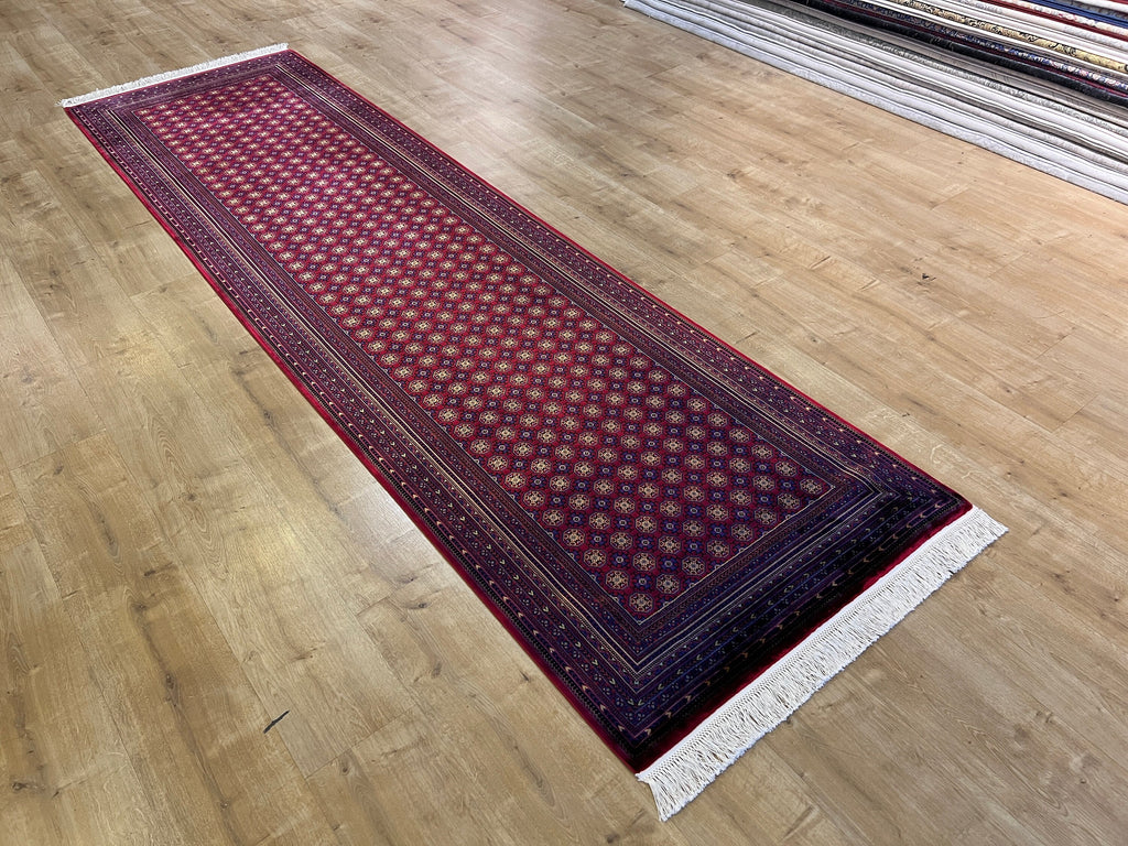 Red Silk Runner Rug, 3x10 ft, Traditional Turkish Style Luxury Rug