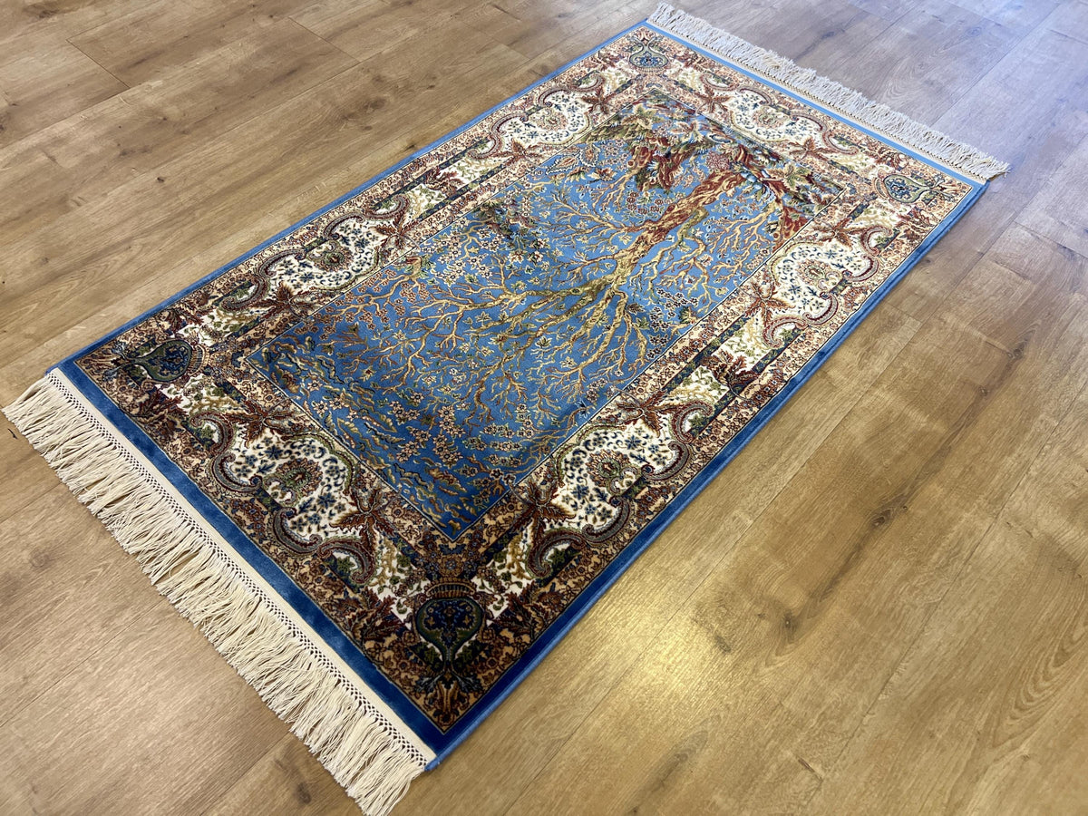 Blue Tree of Life Silk Table Rug, Luxury Gift Mat, Tapestry