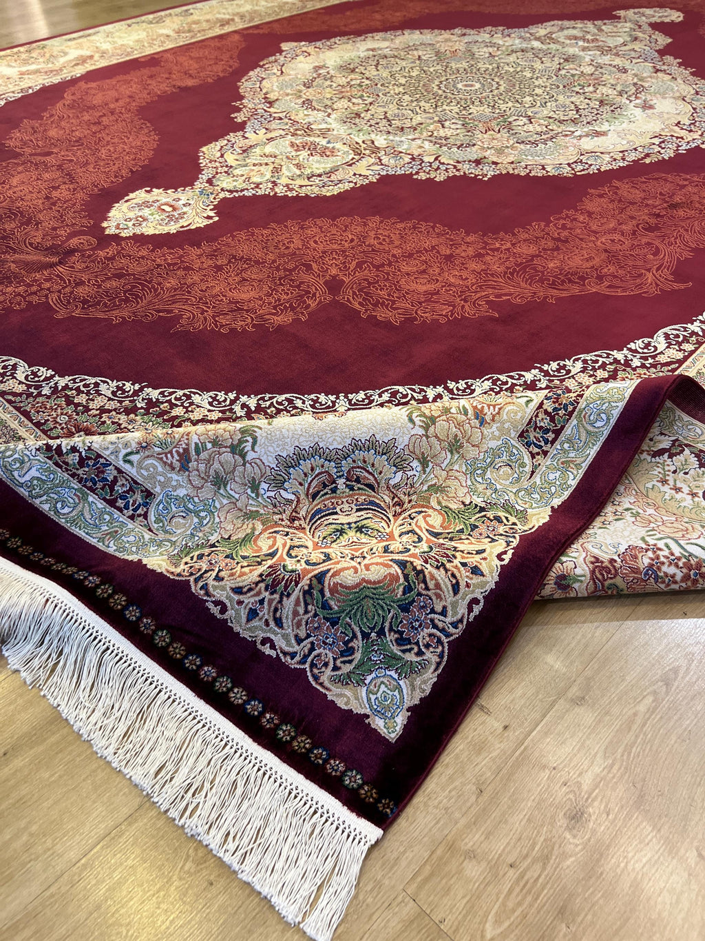 Red Gold Medallion Bamboo Silk Rug, 10x13 ft, Large Area Rug, Luxury Home Decor
