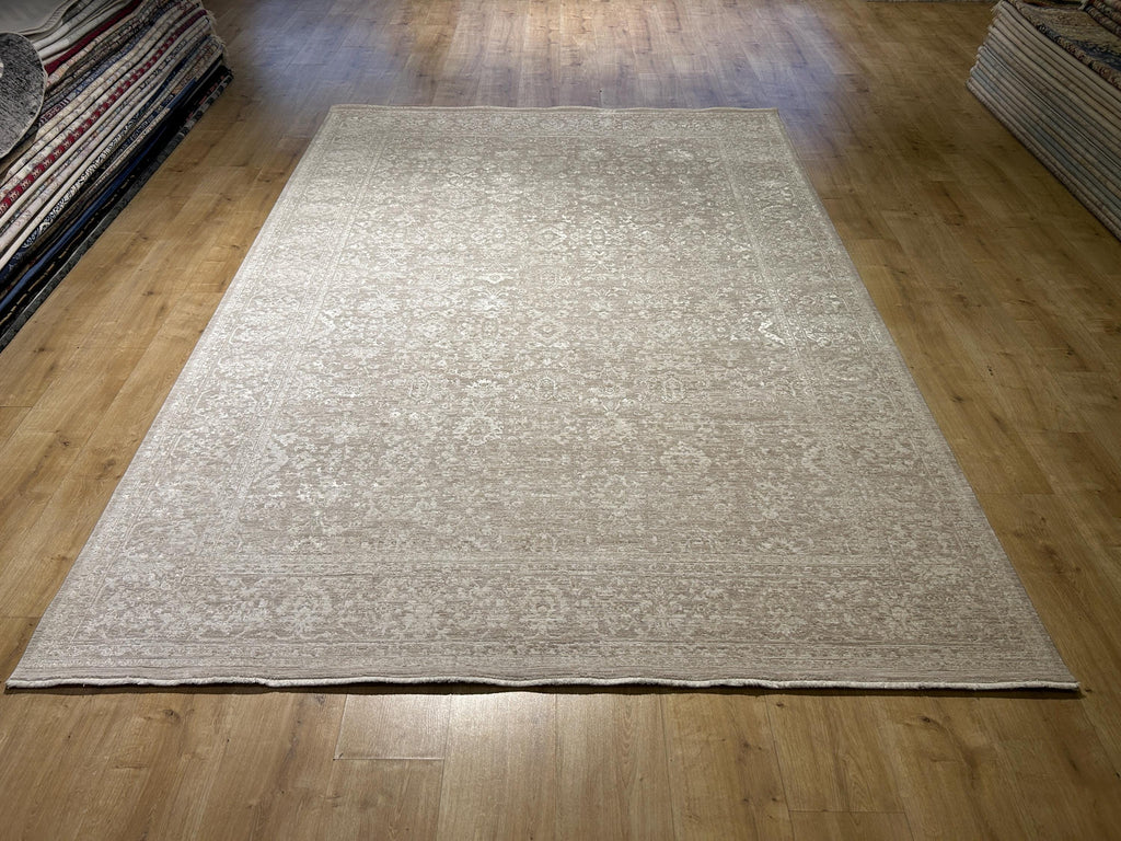 Beige Floral Distressed Bamboo Rug with Traditional Modern Floral Patterns