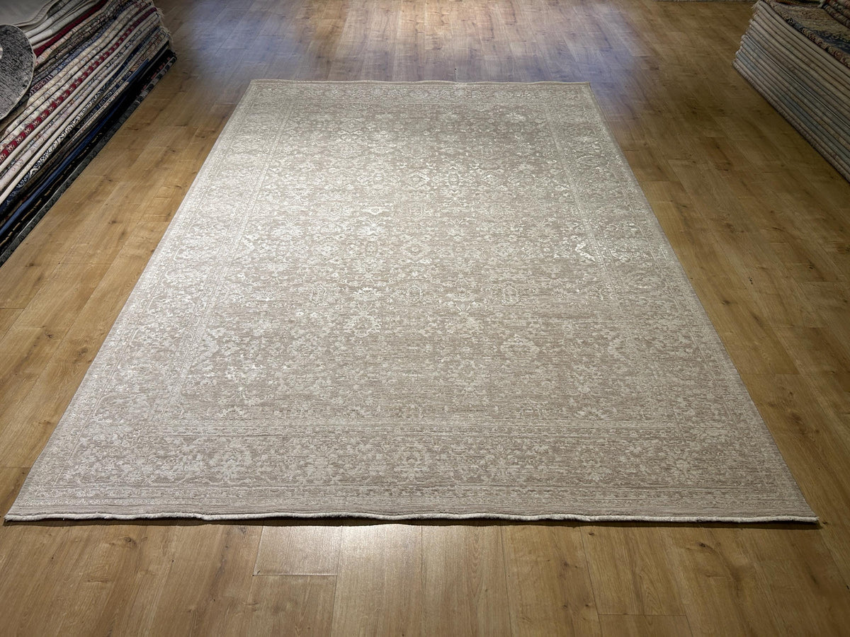 Beige Floral Distressed Bamboo Rug with Traditional Modern Floral Patterns